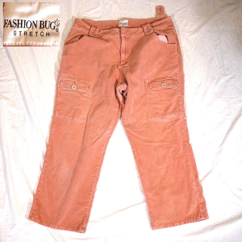 Fashion Bug Corduroy Pants Cargo Pink 24W Y2K Rare